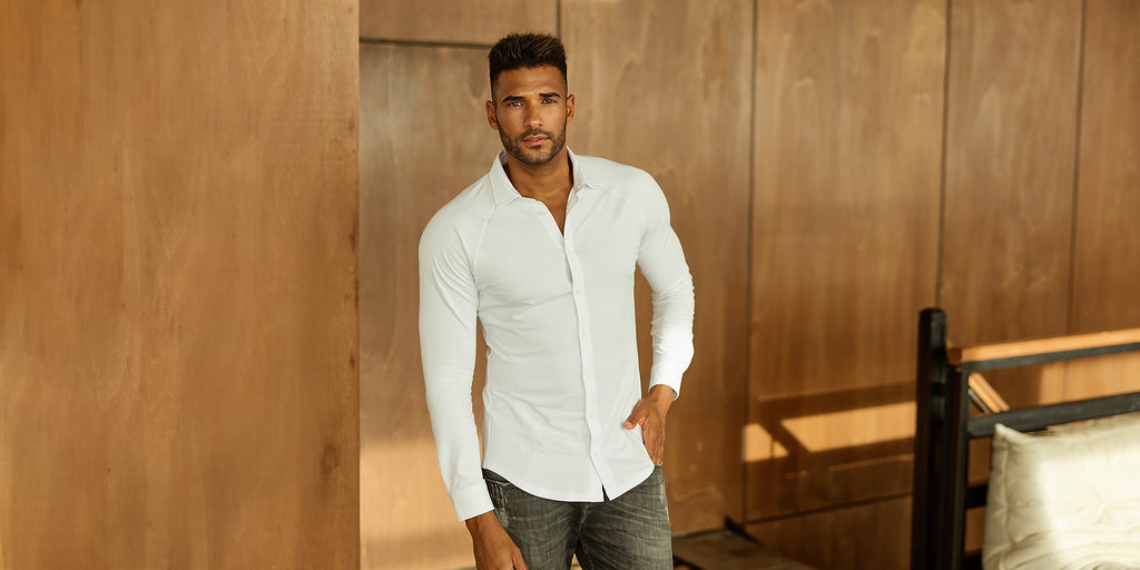 Figurbetontes Slim Fit Stretch Jersey Hemd in der Farbe weiß